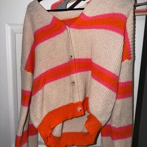 SHEIN Colorful Striped Cardigan in Orange and Pink